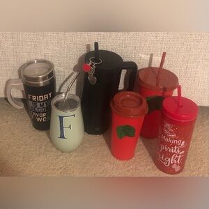 Assorted Travel Cups/Mugs-Simple Modern, “F” Initial, Red Cups